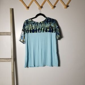 NWOT CELESTE WOMEN'S BLUE WITH TIE-DYE LOOK BLOUSE SIZE MEDIUM
